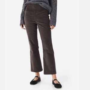 SPRWMN Corduroy Crop Flare Brown Pant Womens XS Elastic Waist Stretch Cotton